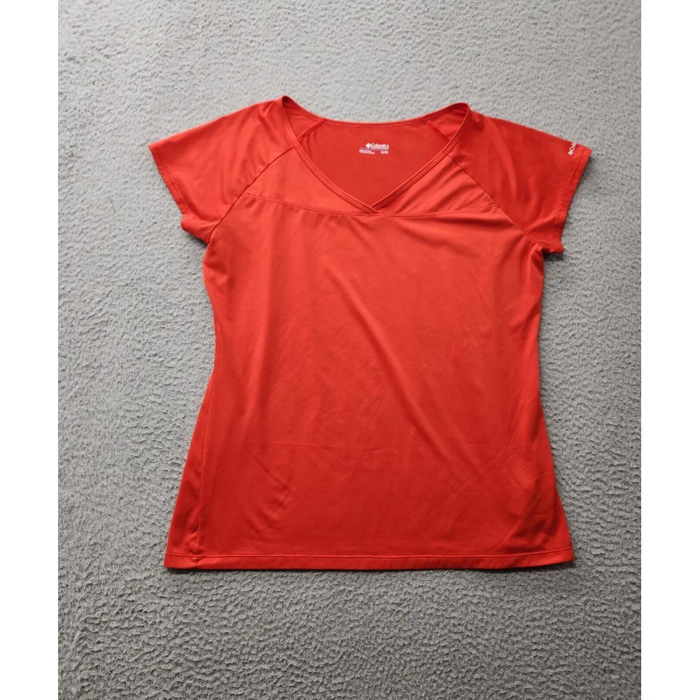 Columbia Shirt Womens XL Orange Lightweight Scrub Top Logo Short Sleeve Stretch‎